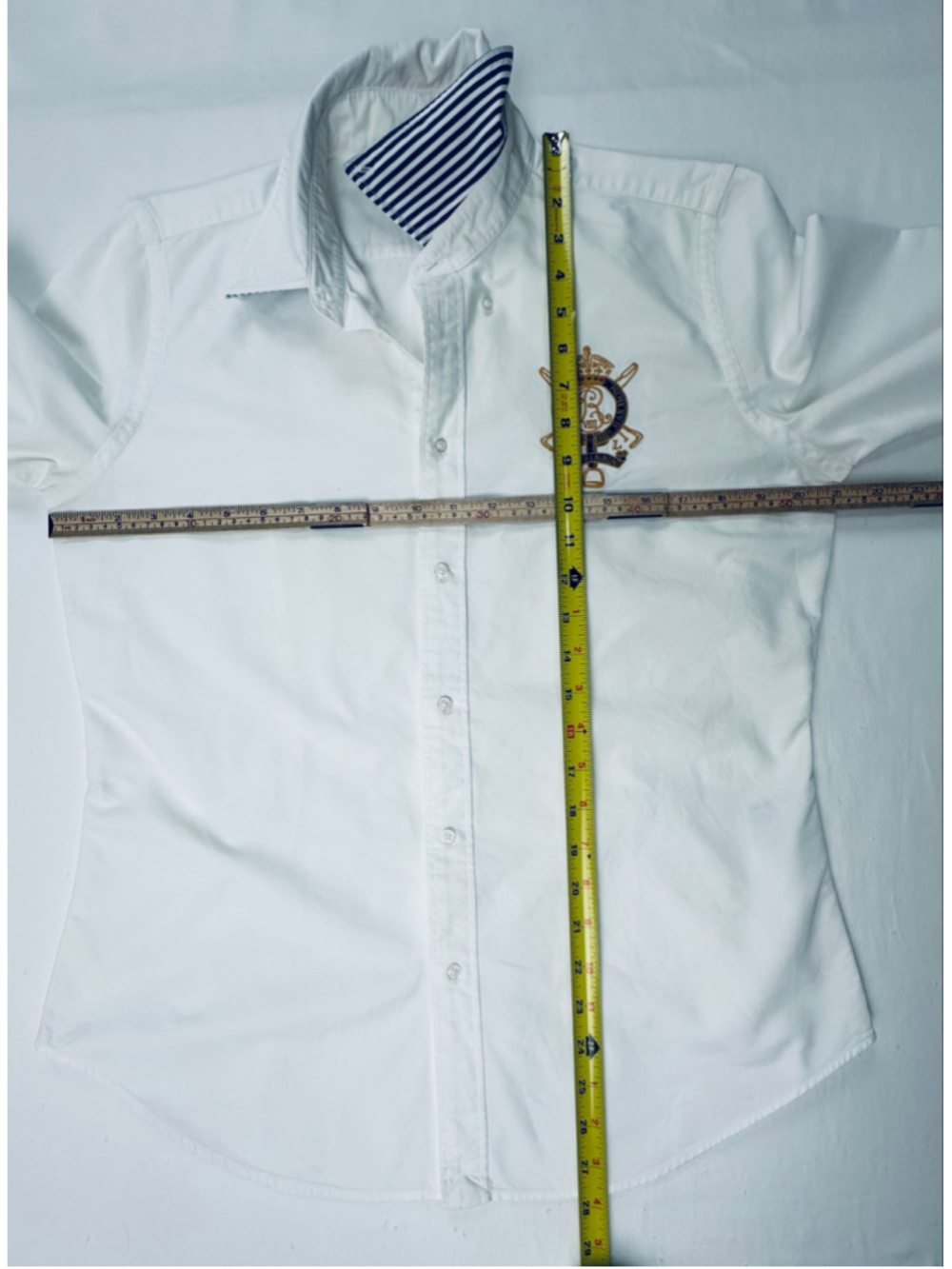 Vintage Ralph Lauren Sport Women’s 14 White Oxford Crest Contrast Collar Shirt - Picture 5 of 13